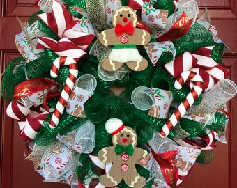 Gingerbread and Candy Cane Christmas Wreath