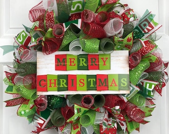 Merry Christmas Block Letters Wreath
