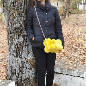 crossbody fur bag, fur bag, fur accessories, small fur bag