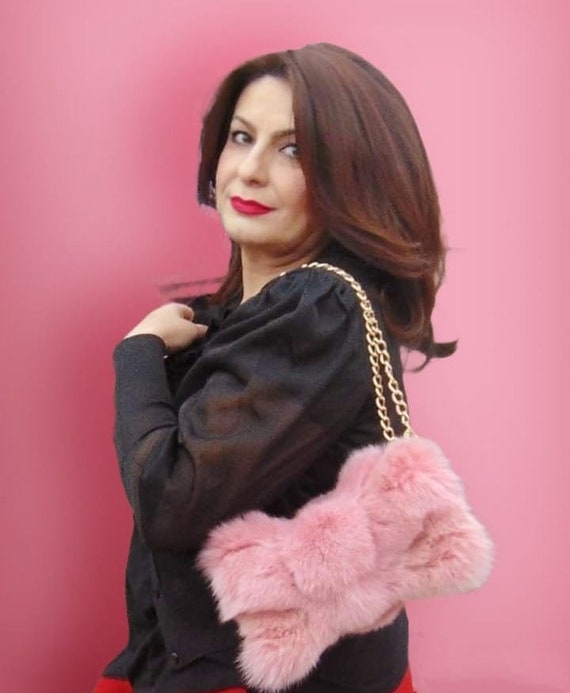 Pink fur handbag hotsell