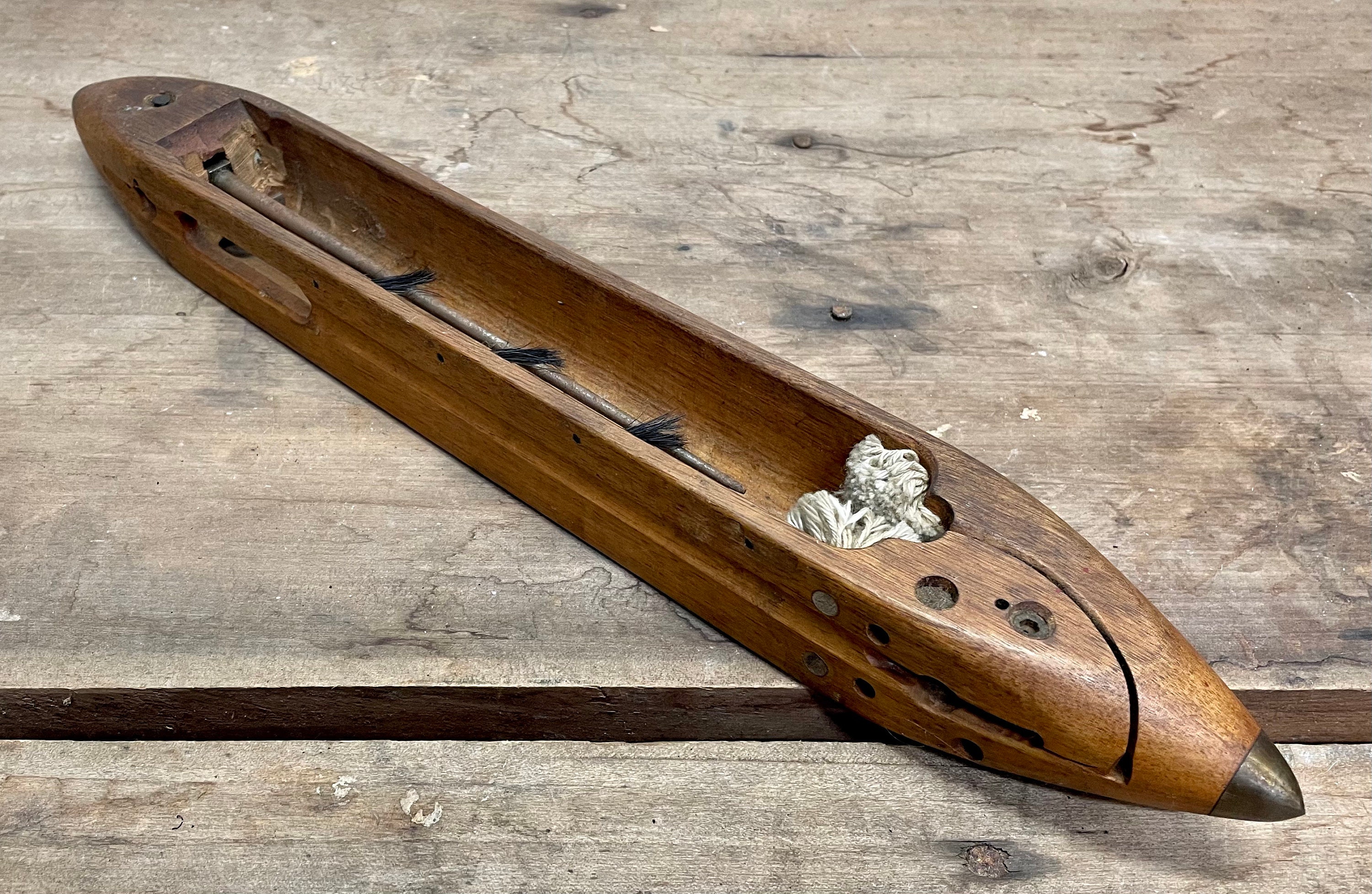 Antique wooden boat loom shuttle, Victorian weaving shuttle, vintage