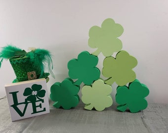 SHAMROCKS | ST. PATRICK'S Day | Four Leaf Clover Love Sign | Tiered Tray Decor | Holiday Blocks | Shelf Sitters | Lucky | Wood | Coffee Bar