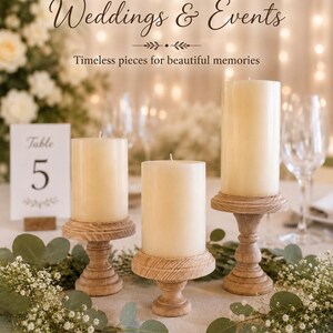 Wood Candle Holder Set | Farmhouse Pedestal Candle Risers | Rustic Pillar Candle Stands | Wedding Centerpiece Decor | Handmade image 12