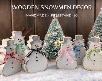 Rustic WOODEN SNOWMEN | TEIRED Tray Decor | Christmas Mantle | Shelf | Snow | Winter Table | Farmhouse Decoration | Chunky Wood | Primitive