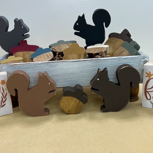 FALL ACORNS & SQUIRRELS | Chunky Wood | Autumn Decor | Halloween | Tiered Tray | Bowl Filler | Table | Shelf Sitter | Back to School | Signs