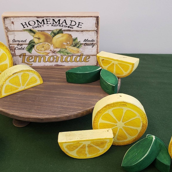 Wooden LEMON SLICES and Vintage SIGNS | Bowl Filler | Tiered Tray Decor | Wood Fruit | Summer Table | Shelf Sitter | Lemonade Stand