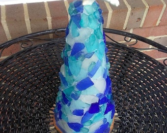 SEA GLASS 12&quot;Tall tree for holiday or everyday | / Holiday Ocean Decor | Beach Decor | Shelf Sitter | Mantle Decoration | Starfish