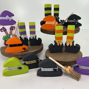 WITCH HATS, LEGS, Broom, Sign | Wooden | Halloween | Fall Tiered Tray Decor | Shelf Sitter | Kitchen Table | Spooky Haunted House | Spider