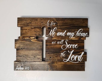 Large Wood Three Dimensional Rustic Cross Sign-"As for Me and My House We will Serve the Lord" Approx 18 x 12.5 | WEDDING GIFT | Home Decor