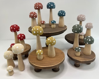 WOODEN MUSHROOMS | Tiered Tray Decor | Shelf Sitter| Entry Table | Woodland Baby Nursery | Girl's Room Decor | Forest | Nature | Fungi