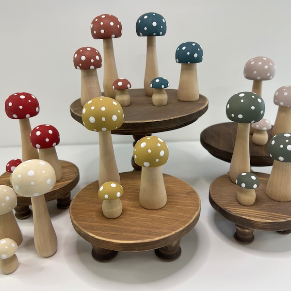 WOODEN MUSHROOMS | Tiered Tray Decor | Shelf Sitter| Entry Table | Woodland Baby Nursery | Girl's Room Decor | Forest | Nature | Fungi