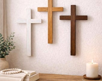 Croix murale en bois, décoration murale chrétienne, croix de ferme, cadeau de baptême, cadeau de sympathie, art mural religieux, croix en bois faite main