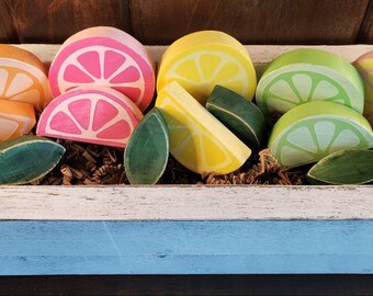 Wooden Citrus Slices | Lemons | Limes | Bowl Filler | Kitchen Decor | Wood Crate | Summer Table | Mother&#39;s Day | Tiered Tray |Lemonade Stand
