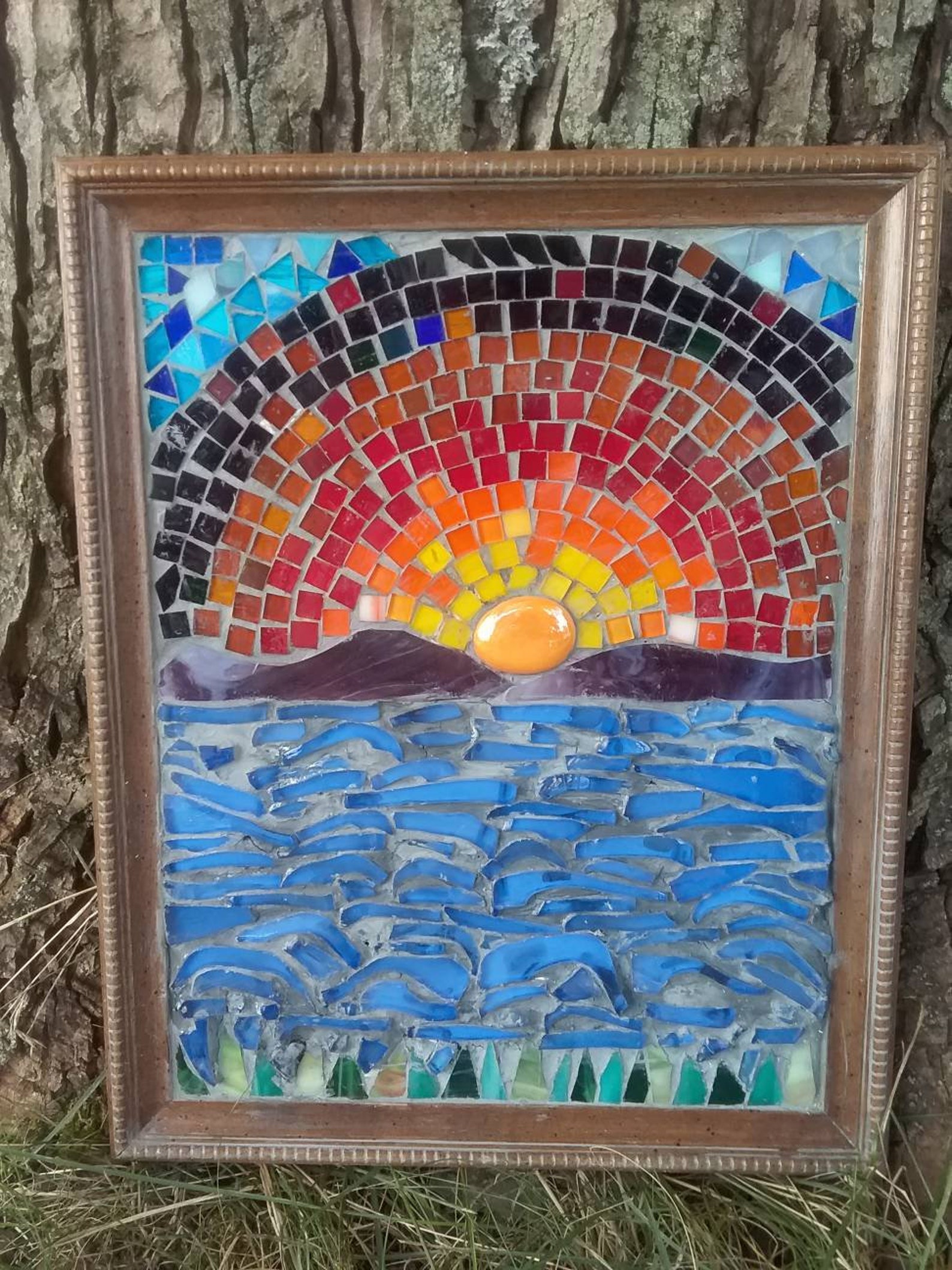 SUNRISE/SUNSET Ocean BEACH Mosaic Wall Art wood Framed Etsy