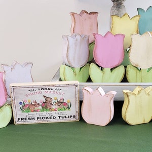 TULIPS and BLOOMS for SPRING | Wooden | Tiered Tray Decor | Farmhouse | Easter | Primitive | Wood Flower | Vintage Signs | Basket Filler  |