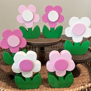 PINK DAISIES | SUMMER | Wood Flowers | Tiered Tray Decor | Shelf Sitter | Girl Baby Nursery | Girl Bedroom | Windowsill | Spring | Farmhouse