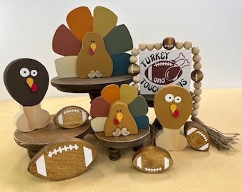 PAVOS, PATAS, FÚTBOLES, LETREROS Y GUIRNALDAS DE CUENTAS CAPRICHOSOS / Acción de Gracias / Grueso / Madera / Otoño / Decoración de bandeja escalonada / Estantería / Otoño