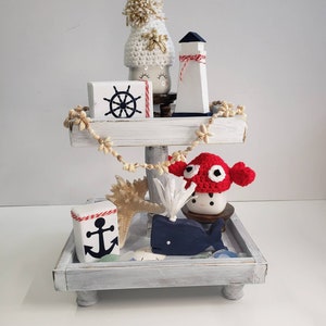 OCEAN and NAUTICAL Wooden Lighthouse | Hearts | Whale | Anchor | Helm Tiered Tray | Farmhouse Decor | Shelf Sitter | Risers | Patriotic