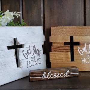 Rustic 3D Wooden Cross, God Bless this Home |  Unique Housewarming Gift | Rustic Cross Sign | Christian Wall Art | New Home