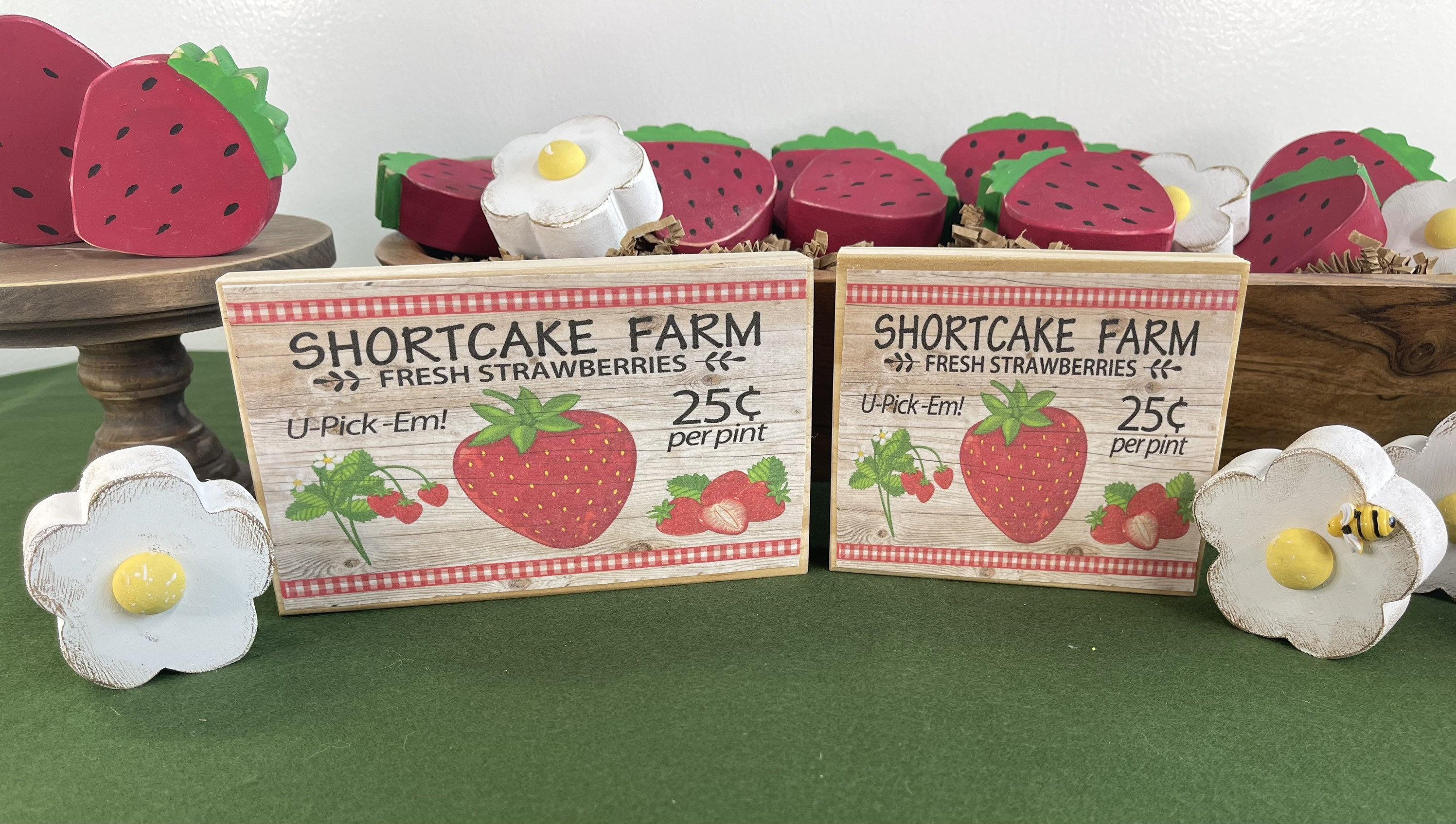 STRAWBERRIES, BLOSSOMS, and BEES | Vintage Sign | Primitive