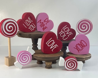 VALENTINE’s DAY Hearts, Lollipops and Candies | LOVE | Tiered Tray Decor | Table Decoration | Shelf Sitter | Gift