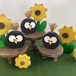 SUNFLOWERS, CROWS, Sign | SUMMER | Wood Flowers | Tiered Tray | Shelf Decor | Windowsill | Vintage Sign | Primitive | Farmhouse | Fall