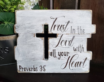 Rustic Wooden White Washed Cross, Trust in the Lord, Rustic Cross Sign, Reclaimed Wood, Christian Wall Art, Encouragement, Wood Plank Cross,