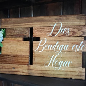 Large Wood 3D Rustic Cross Sign | Dios Bendiga este Hogar | God Bless this Home | Spanish | Christian Wall Art | Inspirational