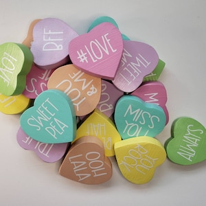 CONVERSATION HEARTS, WOODEN Hearts Valentine&#39;s Day, Tiered Tray Decor, Holiday Blocks, Shelf Sitters, Love, Valentine&#39;s Day kids gift