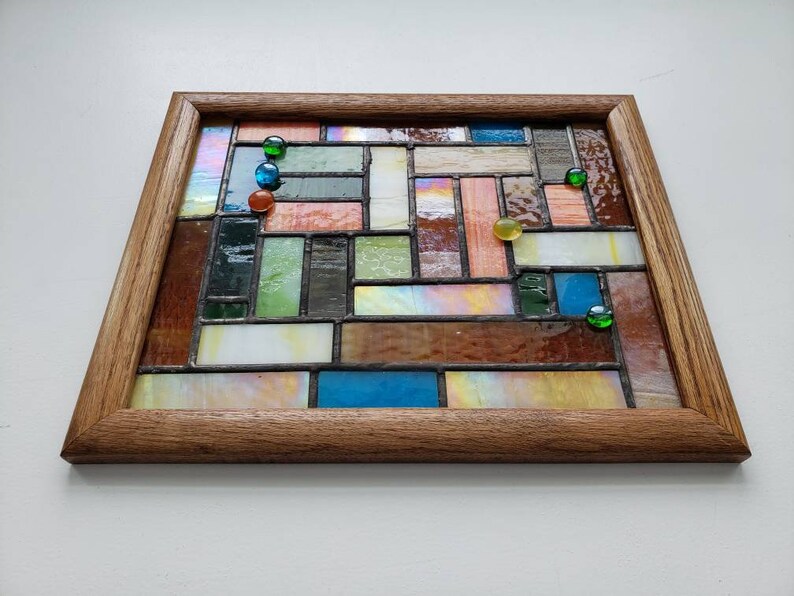 GEOMETRIC SUNCATCHER Contemporary Wood Framed Hand Cut Etsy