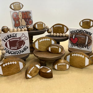 FOOTBALLS, SIGNS, and BEADS | Wooden | Autumn | Tiered Tray Decor | Boys Room | Shelf Sitter | Fall | Christmas Tree Ornament | Nfl