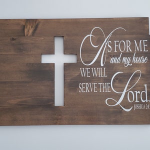Large Wood Three Dimensional Rustic Cross Sign-&quot;As for Me and My House We will Serve the Lord&quot; Approx 18 x 12.5 | WEDDING GIFT | Home Decor