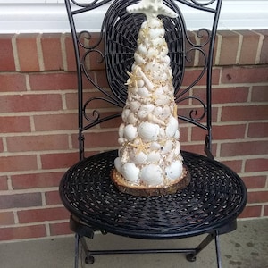 TALL WHITE SHELL Tree 15&quot; Tall | Holiday Ocean Decor | Christmas Beach Decor | Shelf Sitter | Mantle Decoration | Starfish free shipping
