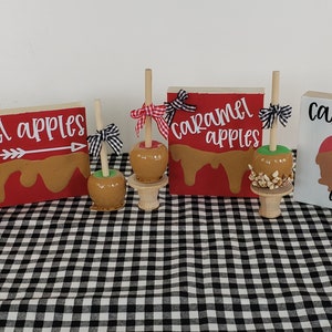 FALL TIERED TRAY Decor | Mini Caramel Apples and Signs | Wooden Caramel Apples