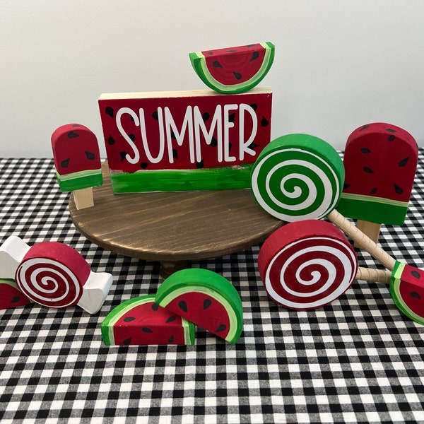 WATERMELON DECOR | Wood | SUMMER | Rustic | Primitive | Pool | Tiered Tray | Bowl Filler | Kitchen | Coffee Bar | Shelf Sitter | Centerpiece