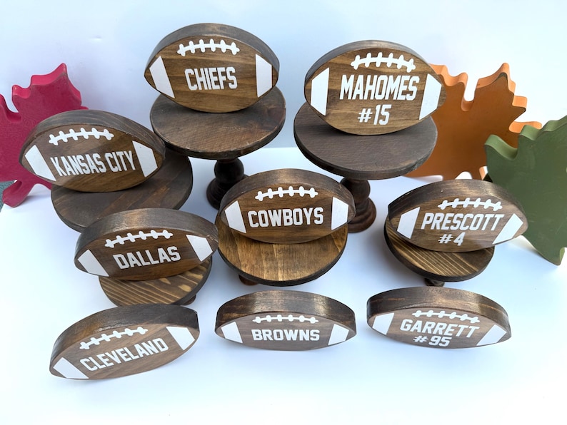 PERSONALIZED WOODEN FOOTBALLS | Team Trophy | Tiered Tray Decor | Coach ...
