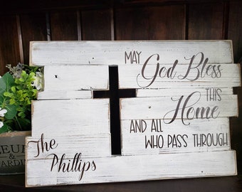 Personalized Wood White Wash 3D Rustic Cross Sign | God Bless this Home | Wall Decor| Christian Wall Art | Wood Cross | WEDDING GIFT