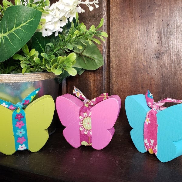 CHUNKY WOODEN BUTTERFLIES | Spring | Summer Tiered Tray Decor | Shelf Sitter | Girl's Room Decor | Mother's Day Gift