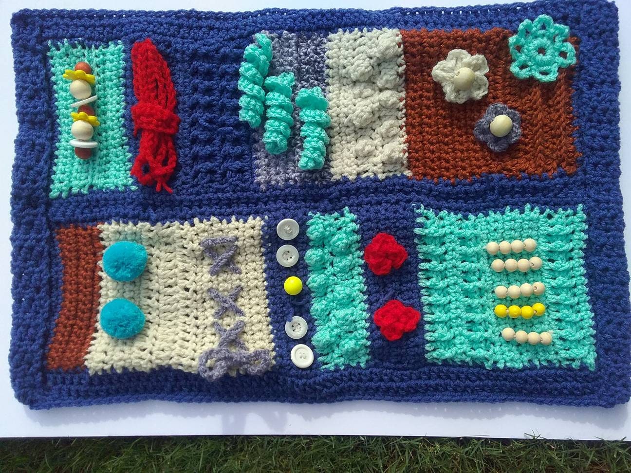 Blue Crocheted Fidget Blanket Sensory Lap Blanket for Adults Etsy
