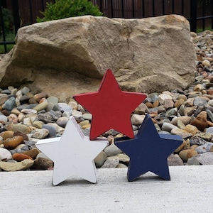 PATRIOTIC STARS | RED, White, and Blue with Star | Wooden Tiered Tray Decor | Fourth of July | Shelf Sitter | Farmhouse | Kitchen | Summer