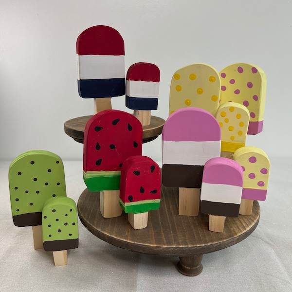 POPSICLES for Summer | Wooden | Tiered Tray Decor | Farmhouse | Beach | Shelf Sitter | Ocean | Sunshine | Pool Party | Wood | Bubblegum