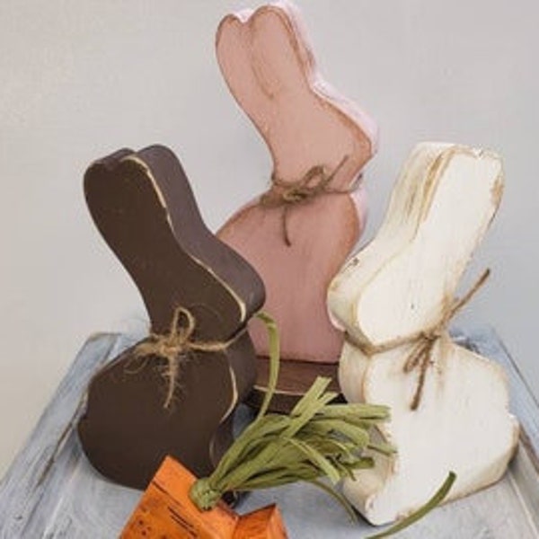 Wooden CHOCOLATE BUNNIES | CARROTS | Bunny Bait | Tulips | Easter Signs | Tiered Tray Decor | Rustic | Shelf Sitter | Basket Filler | Spring