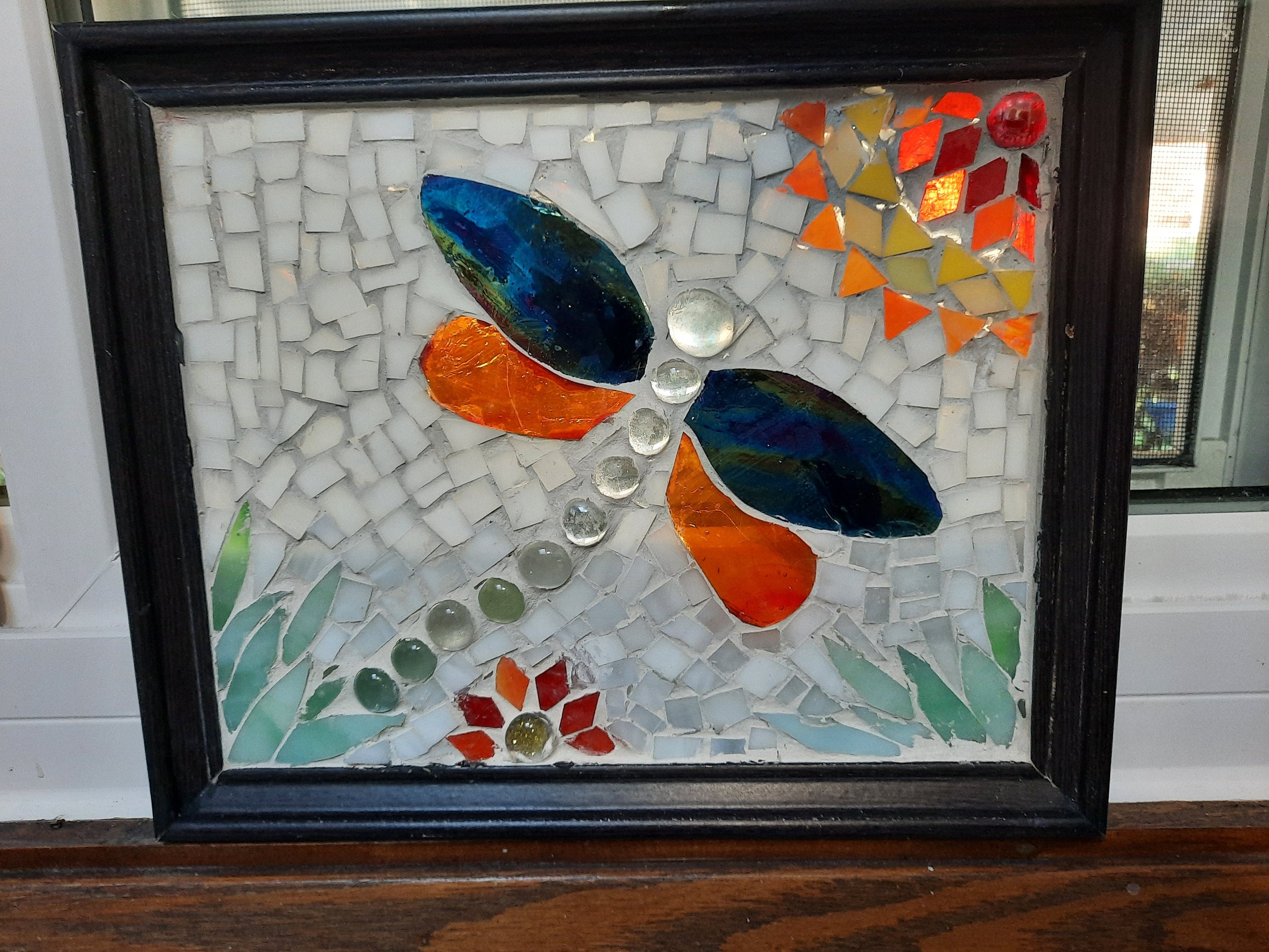 DRAGONFLY SUNCATCHER stained GLASS Mosaic l Dragonfly Mosaic | Spring Decor | Gift for Mom | Unique Mother's Day | Patio | Garden 9.5x11.5"