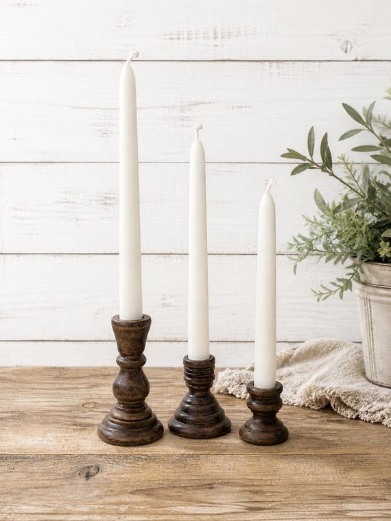 Farmhouse Wood Candle Holders, Taper Candlesticks, Rustic Candle Holder Set, Wedding Centerpiece Decor, Tiered Tray Candles