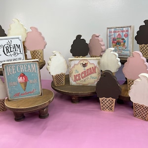 ICE CREAM CONES and Signs | Chunky | Hand Cut | Wooden | Summer Tiered Tray Décor | Farmhouse | Vintage | Old Fashioned | Birthday Decor