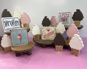 ICE CREAM CONES and Signs | Chunky | Hand Cut | Wooden | Summer Tiered Tray Décor | Farmhouse | Vintage | Old Fashioned | Birthday Decor