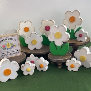 DAISIES and BLOOM for SUMMER | Wood Flowers| Tiered Tray | Shelf Decor | Windowsill | Gift for Mom | Vintage Sign | Primitive | Farmhouse
