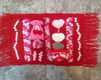 Red HEART Crocheted Fidget Blanket/quilt | Sensory Lap Blanket for Adults | Busy Blanket for Alzheimers Patients | Dementia | Brain Injury