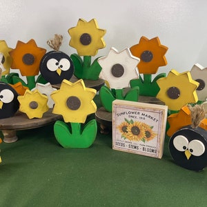 SUNFLOWERS, CROWS, Sign | SUMMER | Wood Flowers | Tiered Tray | Shelf Decor | Windowsill | Vintage Sign | Primitive | Farmhouse | Fall