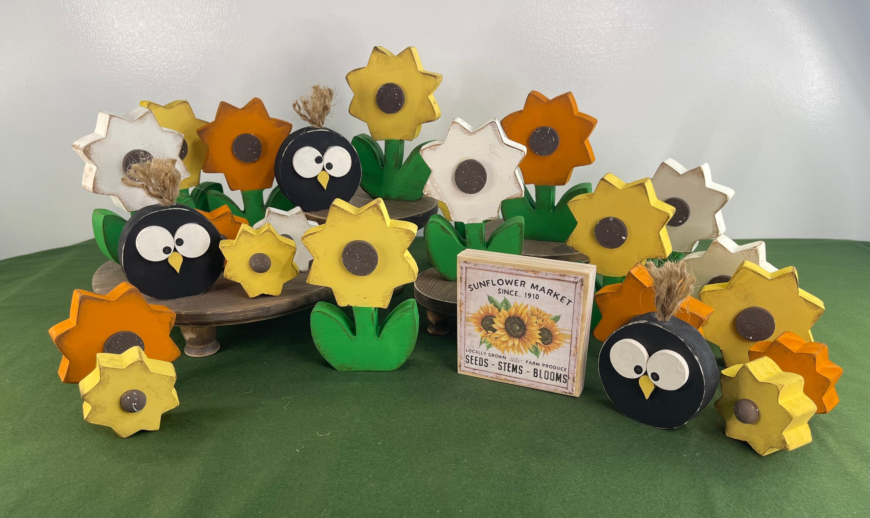 SUNFLOWERS, CROWS, Sign | SUMMER | Wood Flowers | Tiered Tray | Shelf Decor | Windowsill | Vintage Sign | Primitive | Farmhouse | Fall
